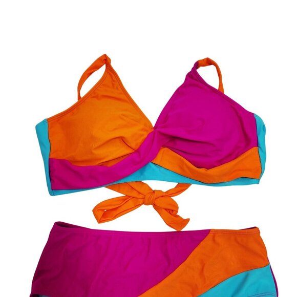 Colorblock Bikini Set With Adjustable Straps & High-Waist Bottoms Size L - Picture 5 of 9